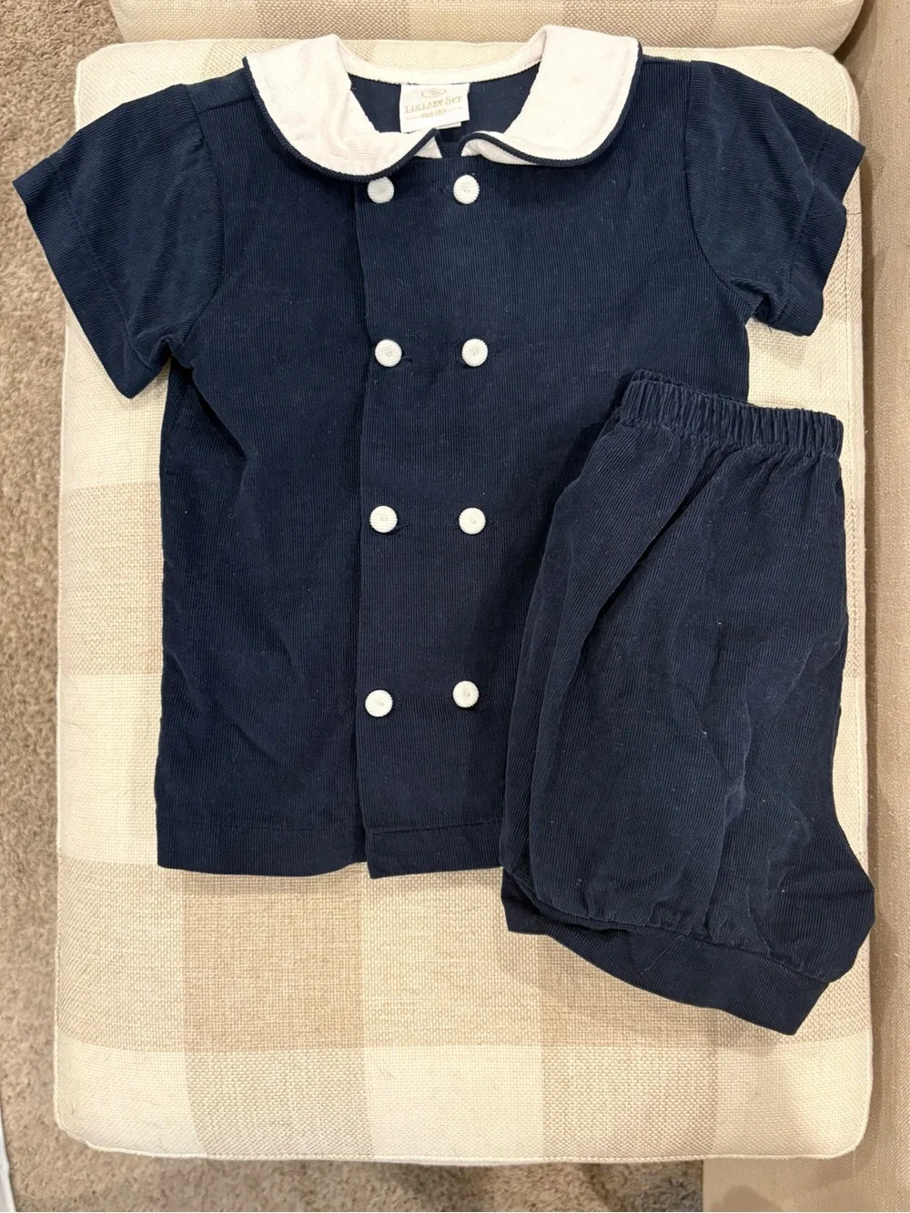Lullaby Set Navy Double-Breasted Corduroy Sailor Set with White Peter Pan Collar